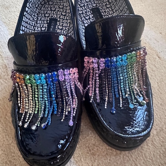 Sophia Webster patent leather stacked heel loafer. - Picture 3 of 6